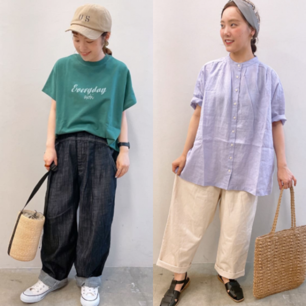 ゆったりシルエットのパンツが万能！ 定番カラーのパンツコーデ