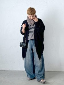 40代　50代　デニム　ワイドデニム　カーディガン