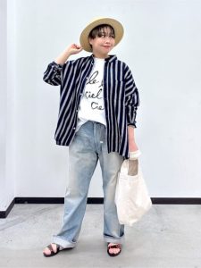 40代・50代　春夏　シャツ・チュニック　体型カバー　涼しげ　カジュアル　コーデ